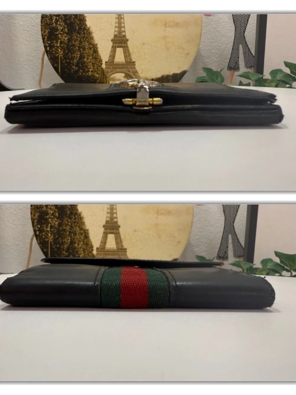 FASHIONABLE GUCCI BLACK LEATHER GREEN & RED WEB STRIPED HORSE-BIT WALLET! - Picture 16 of 17